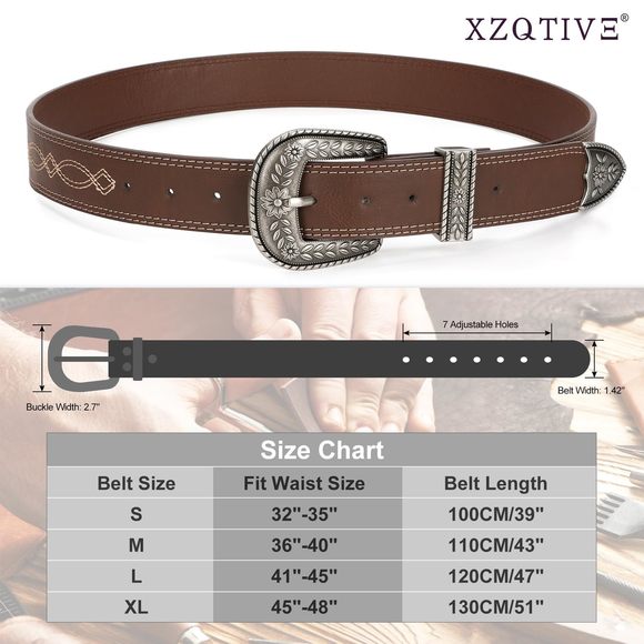 Women Men Genuine Leather Belt Vintage Ladies Western Belt Engraved Tooled🌹
